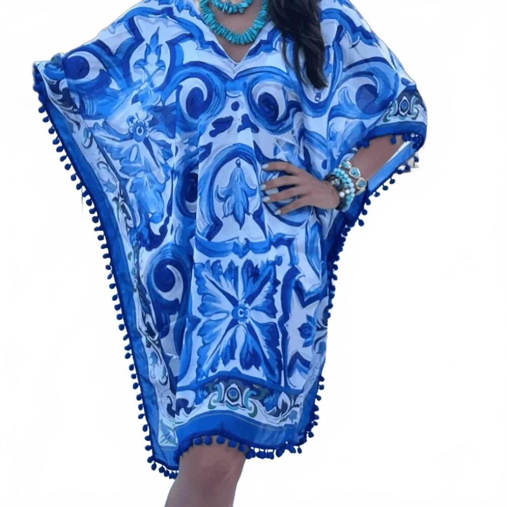 NEW ORIANA LAMARCA DESIGNS majolica foulard dress in blue
